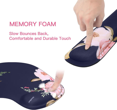 MOSISO Wrist Rest Support for Mouse Pad & Keyboard Set, Curved Peony Ergonomic Mousepad with Non-Slip Base, Blue
