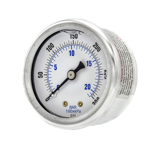 PIC Gauges 202L-204H Center Back Mount Glycerine Filled Pressure Gauge, 2" Dial, 0/300 psi Range