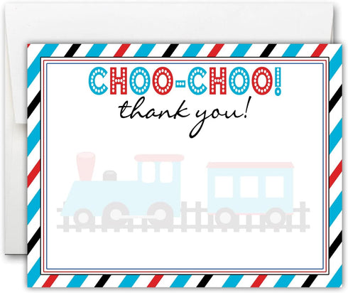 Train Thank You Card - Set of 15 FLAT cards with envelopes