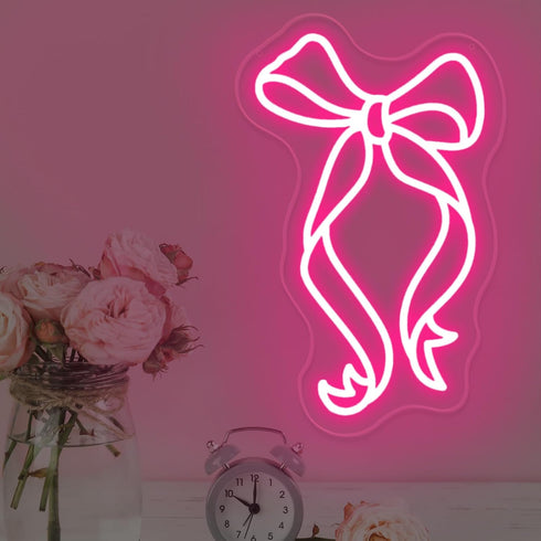 Bow Ribbon Neon Sign - Light-Up Pink Bow Neon Decor for Girls