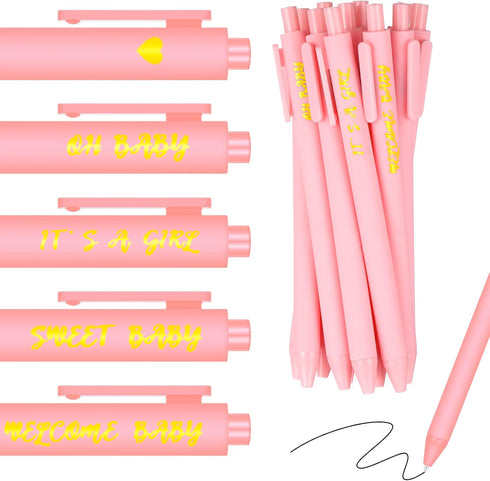 Nuanchu 50 Pcs Baby Shower Pens for Guests, It's a Boy or Girl, Retractable Baby Shower Favors (Pink, Girl Style)