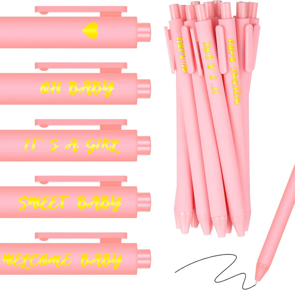 Nuanchu 50 Pcs Baby Shower Pens for Guests, It's a Boy or Girl, Retractable Baby Shower Favors (Pink, Girl Style)