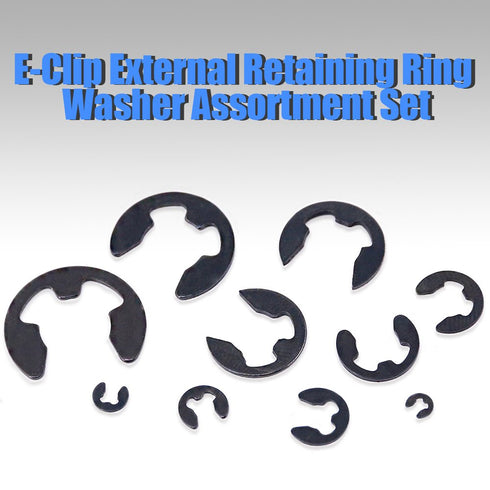 Glarks 300-Pieces Black Alloy Steel E-Clip External Retaining Ring Washer Assortment Set