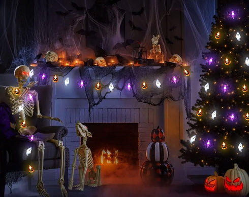 Zimati 16 30 3D 8 Halloween Lights Decorations, FT LED Waterproof Pumpkin Bat Ghost Battery Operated String Lights