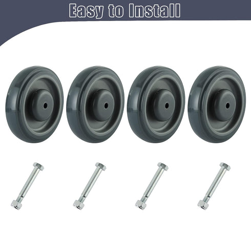 MYFULLY 5" Shopping Cart Replacement Wheels Kit, 4 Pack (Grey), Polyurethane Stepped and Full Tread Face Caster Wheels
