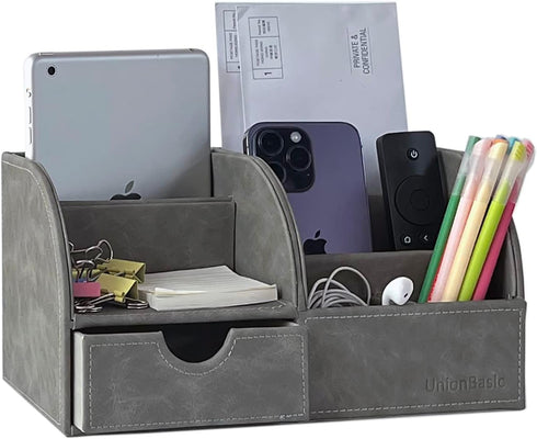 UnionBasic Multi-functional Leather Desk Organizer, Pen Holder for Office Stationery Storage