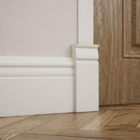 2 1/2"W 6 1/2"H 1"P x x Americraft Solid Paint Grade Wood Traditional Plinth Block, Primed Pine