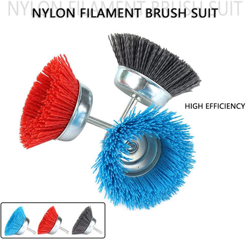 3-inch (75mm) Assorted Nylon Cup Brushes Set, 3Pcs, 1/4 Shank