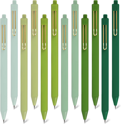 Whaline 12Pcs Retractable Black Ink Gel Pens, 0.5mm Fine Point Gradient Green Writing Pens Set for School Office