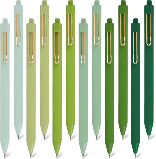 Whaline 12Pcs Retractable Black Ink Gel Pens, 0.5mm Fine Point Gradient Green Writing Pens Set for School Office