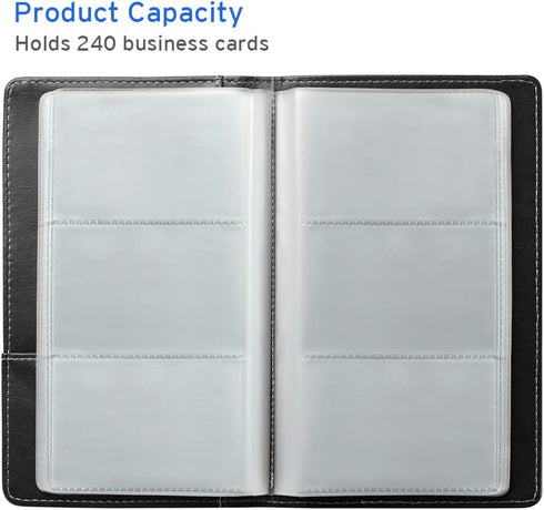 Sooez Leather Professional Business Card Book Holder - 240 Capacity Credit Card Organizer for Men and Women, Black