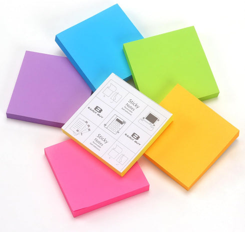 Early Buy Sticky Notes, 6 Bright Colors, 12 Pads, Self-Stick Notes 3 in x 3 in, 100 Sheets/Pad