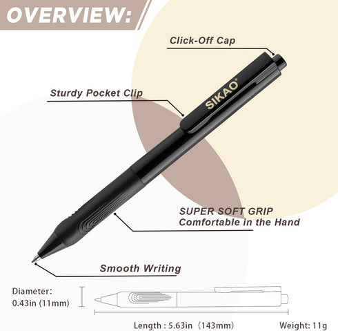 Gel Pens 12 Pack Premium Rollerball Gel Pens, Black Ink Medium Point 0.7mm, Quick Dry Ink, Smooth Writing