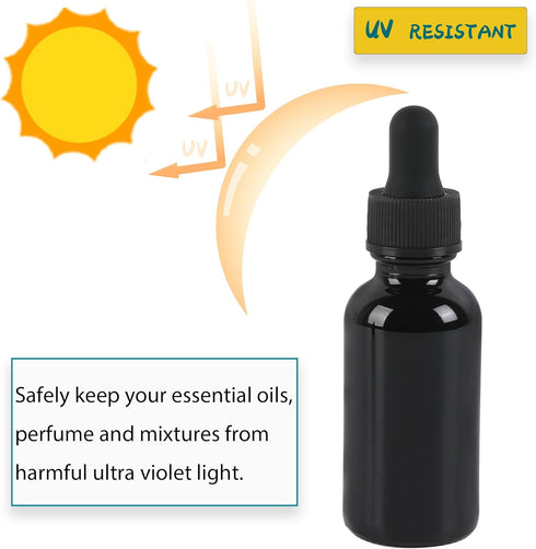 48 Pack 1oz Black Glass Dropper Bottles with Dropper, Pretty Finish for All Kinds of Liquids, Leakproof Travel