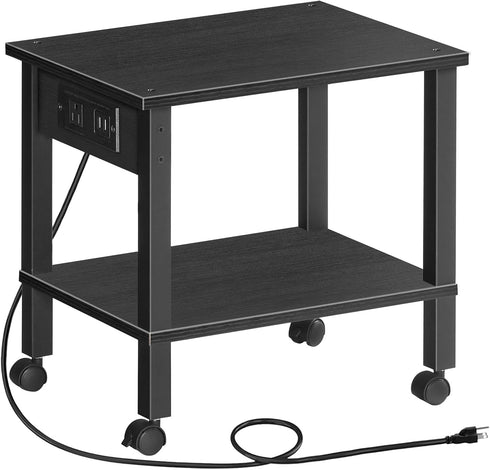 HOOBRO 2-Tier Printer Stand with Charging Station, Under Desk Printer Table, Printer Cart with Storage Shelves, Black