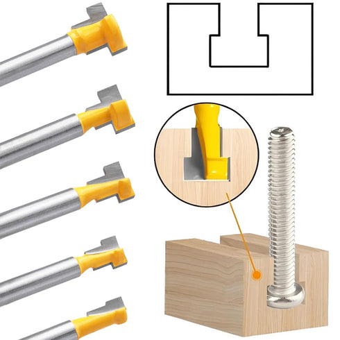 5 Set, 1/4" Set 5/16", 3/8", 1/2", 7/16", 5/8" Wolfride Pcs T-Slot Router Bit Shank Keyhole Router Bits T-Track
