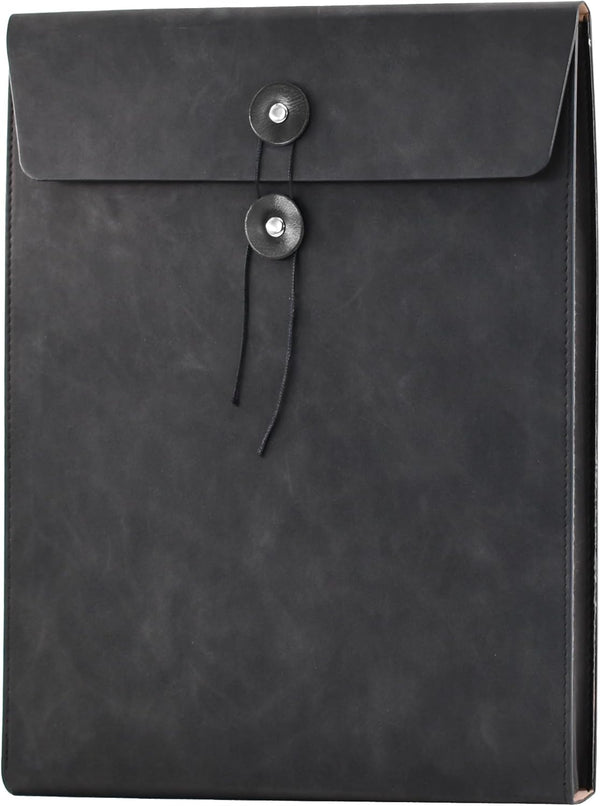 VANRA Vertical PU Leather Envelope File Folders, Expanding Document Holder for A4 Letter Size Paper, Black