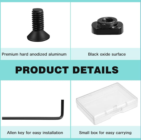T Nut Screw Replacement Sets with Thread Locking Screws, Wrench and Nuts - Compatible with Standard Rail Systems,