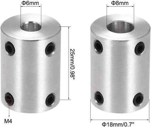 uxcell 6mm to 8mm Bore Rigid Coupling Set - Screw L25XD18 Aluminum Alloy Shaft Coupler Connector for Motor Accessories