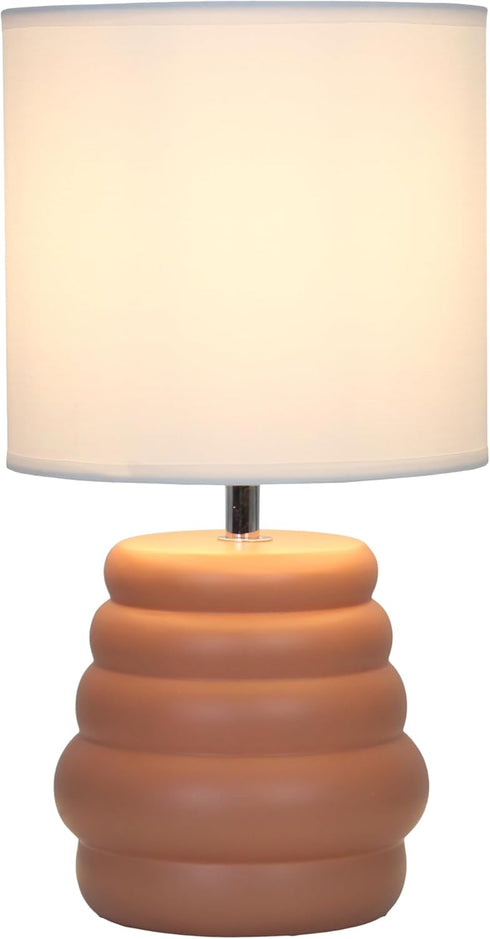 LT1168-TER 12.68" Simple Designs Chic Glow Mini Stacked Ceramic Table Lamp, Monochromatic Fabric Shade, Small Accent