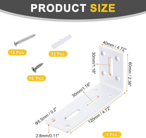4Pcs 60 120 40mm uxcell Adjustable L-Shape Corner Brace, x x l Corner Brace Slotted Joint Right Angle Bracket