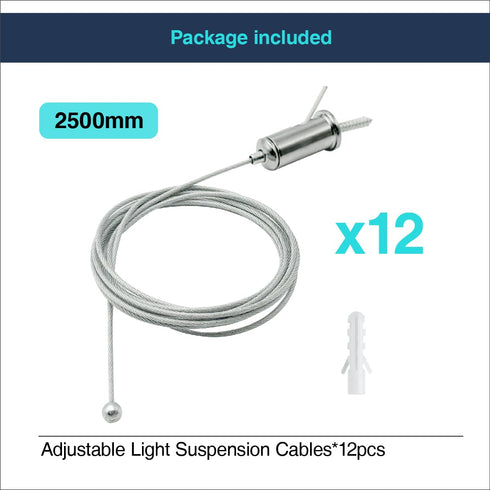12 Sets 8.2ft, (2.5m 12pcs) Hexagon Lights Suspension Cables Kit Steel Hanging Hex Honeycomb LED Garage Light