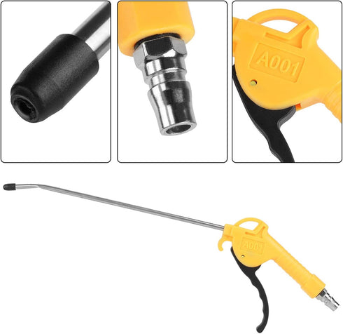 Air Blow Gun with 10" Long Angled Nozzle, Aluminium Alloy Pneumatic Dust Removing Gun Accessory with Joint