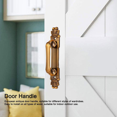 Antique Barn Door Handles, Vintage Sliding Front Door Entry Handle Set, Rustic European Style Metal Brass