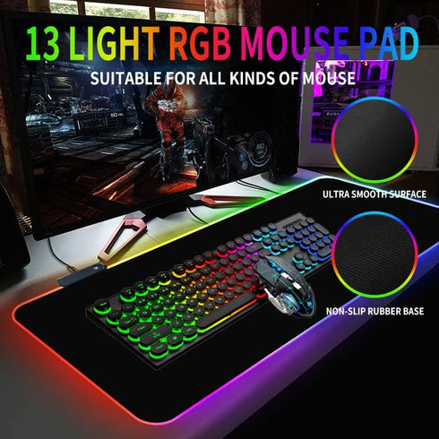 RGB Gaming Mouse Pad,Large Mouse Pad,13 Colors Led Light RGB PC Gaming Desk Mat, Non-Slip Rubber Based with Waterproof Coating Big Mouse Pad 31.5X11.8 in by ZHLHPER