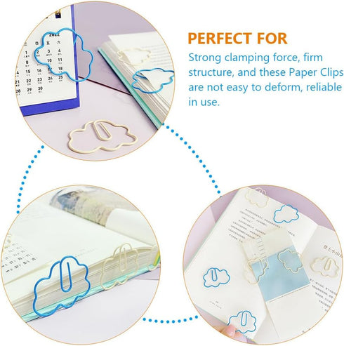 Operitacx 60 Pcs Paper Clip Metal Memo Clips, Kids Birthday Bag Filler, Cloud Shaped Bookmark Clips