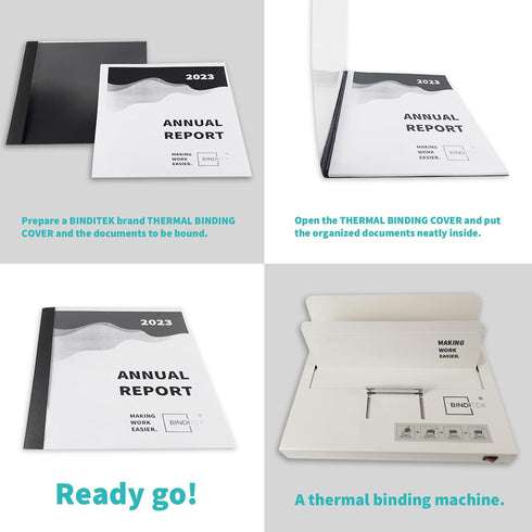 Binditek 10 Pack Thermal Binding Presentation Covers, 1/8 Inch Spine, Holds 30 Sheets, Ultra Clear Front Cover, Black