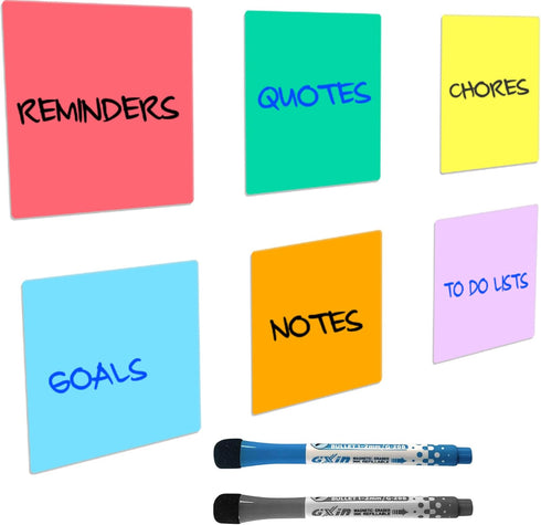 Dry Erase Sticky Notes – Reusable 6-Pack 4x4 Mini Whiteboard Stickers, Writable Removable Labels for Classroom, Office,