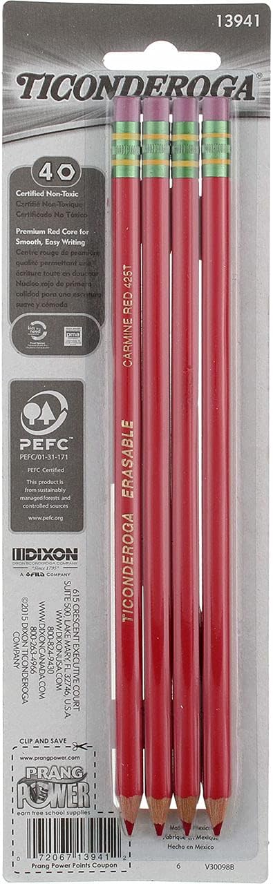 Ticonderoga Erasable Checking Pencils, Pre-Sharpened, Red, 4 Pack (2 Pencils per Pack) (13901)