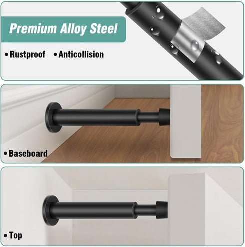 KOLAKO Black Door Stops, 4 Pack Hydraulic Shock Absorbent Door Stoppers for Wall, Matte Black