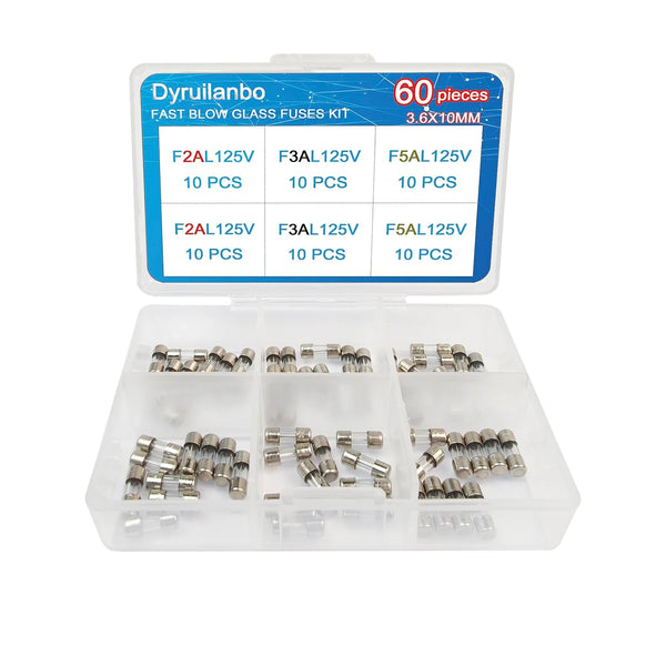 Dyruilanbo Mini Fuse 3.6x10mm 2A 3A 5A 125V Fast-Blow Glass Fuses Assortment Kit