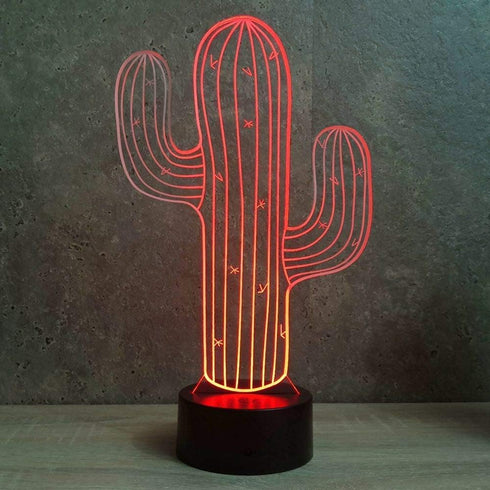 Jinnwell 3D 7 Cactus Flower Night Light Lamp Illusion Led Color Changing Touch Switch Table Desk Decoration Lamps Gift