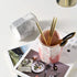 WAVEYU Pink Pen Holder for Girls, Marble Ceramic Pencil Cup, Desk Organizer Decor for Graduates, Makeup Brush Holder