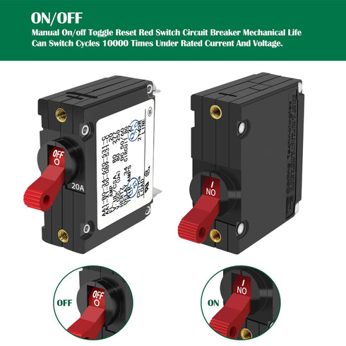 A Series Red Toggle AC/DC Single Pole 20A Boat Magnetic Circuit Breaker - 20 Amp Protects Low Power Devices for Yachts, Motorhomes, Campers and Caravans