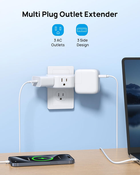TROND Multi Plug Outlet Extender 2 Pack - Electrical Wall Outlet Splitter, 3 Way Outlet Wall Adapter, Cruise Essentials, Small Multiple Plug Expander for Cruise Ship Home Office Dorm Room