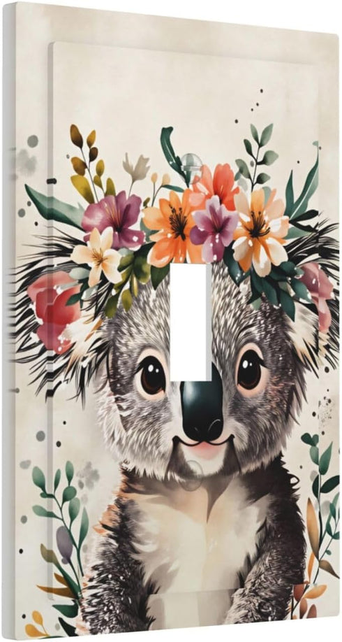 haigof 1 3 5 Inch Lovely Koala Portrait Light Switch Cover Wall Plate Gang Single Plates Print Faceplate Home Decor X