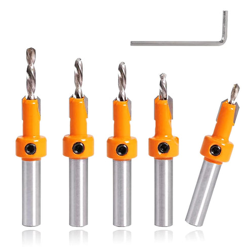 Countersink Drill Bit Set for Wood with Hex Key Wrench, 8mm Shank, 10mm Countersink Diameter, 5pcs Timber Carpentry