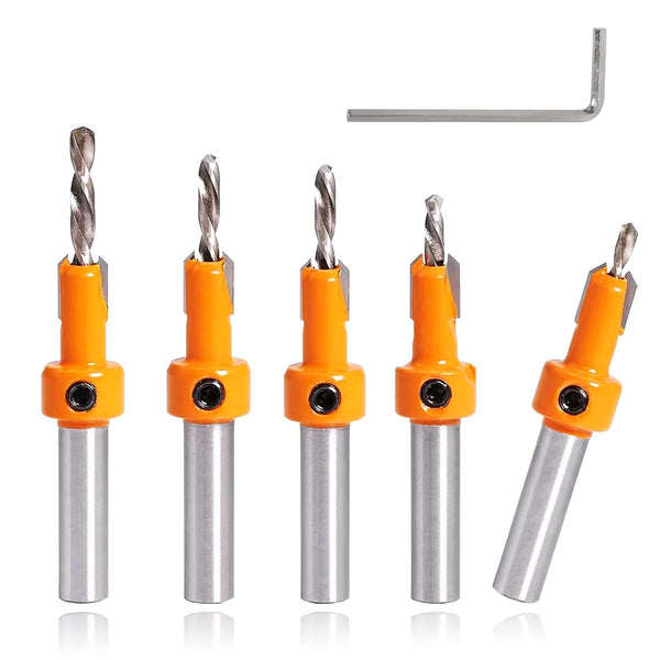 Countersink Drill Bit Set for Wood with Hex Key Wrench, 8mm Shank, 10mm Countersink Diameter, 5pcs Timber Carpentry