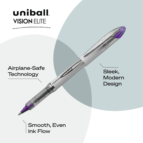 uniball Vision Elite Roller Ball Pen, Stick, Bold 0.8 Mm, Purple Ink, White/Purple Barrel