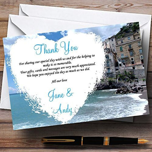 The Card Zoo Romantic Amalfi Coast Italy Heart Personalized Wedding Thank You Cards