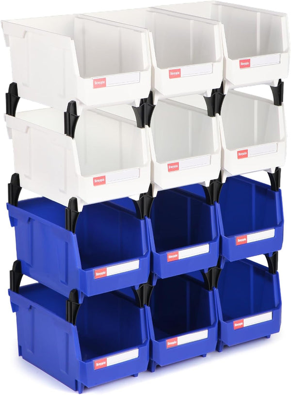 Stackable Storage Bins 12 Pack (7x5x4 Inch), Plastic Stackable Storage Organizer Bins