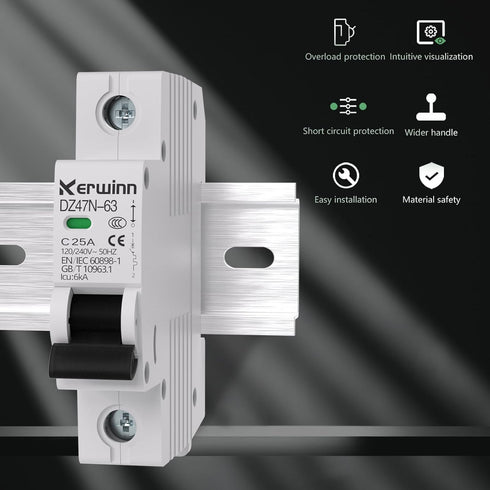 Miniature Circuit Breaker 20Amp 120V/240V 1 Pole, Smart DIN Rail Mount for Marine, Solar Systems