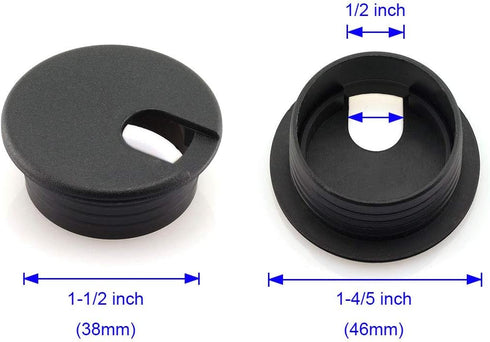 HJ Garden 2pcs 1-1/2 inch Desk Wire Cord Cable Grommets - Hole Cover for Office PC Desk Cable Organizer - Black