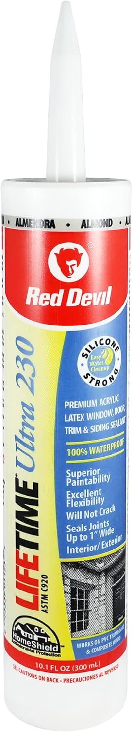 Red Devil 077020 Lifetime Ultra Premium Elastomeric Acrylic Sealant, 10.1 oz., Almond, 1 Pack