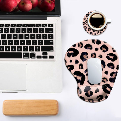 Ergonomic Mouse Pad with Wrist Support and Coaster, Non-Slip PU Base for Home Office, Easy Typing & Pain Relief