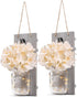 YI LIGHTING Set 2 of - Rustic Wall Sconces - Mason Jars Sconce with Remote Control, Flowers, LED Fairy Lights for Home